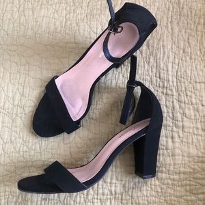 Black suede ankle strap heels